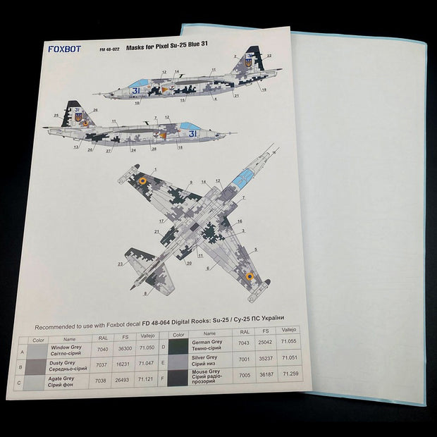 Foxbot FM 48-022 Masks for digital camouflage of Su-25 Blue 31, Ukranian Air Forces Scale 1:48