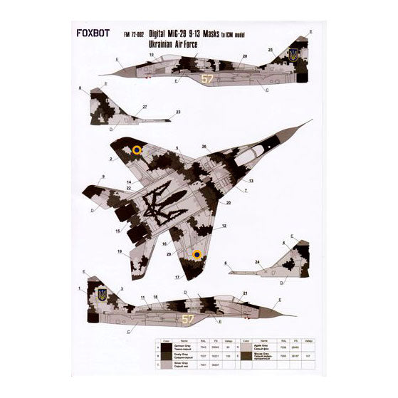 Foxbot FM 72-002 Masks for digital camouflage of MiG-29 9-13 Ukrainian Air Force Scale 1:72 for Aircraft Plastic Model Kit