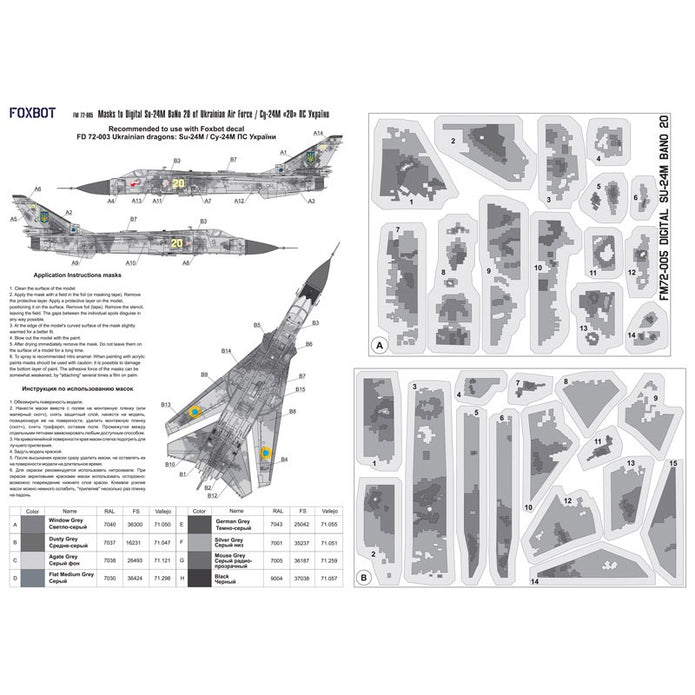 Foxbot FM 72-005 Masks for digital camouflage of Su-24M "White 20" Ukrainian Air Force Scale 1:72