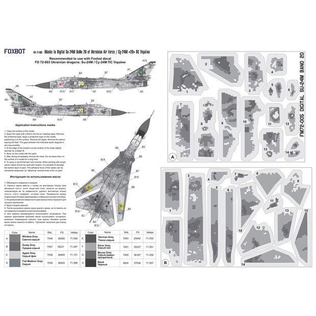Foxbot FM 72-005 Masks for digital camouflage of Su-24M "White 20" Ukrainian Air Force Scale 1:72