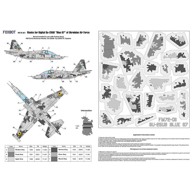 Foxbot FM 72-011 Masks for digital camouflage of Su-25UB Blue 67, Ukranian Air Forces Scale 1:72