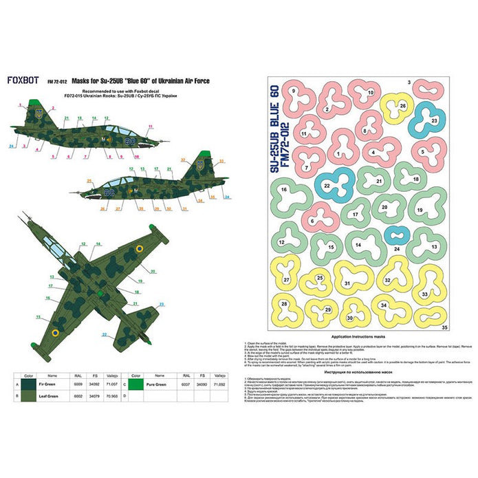 Foxbot FM 72-012 Masks for clover camouflage of Su-25UB Blue 60, Ukranian Air Forces Scale 1:72