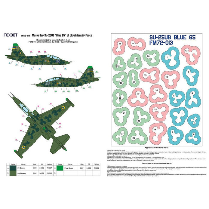 Foxbot FM 72-013 Masks for clover camouflage of Su-25UB Blue 65, Ukranian Air Forces Scale 1:72