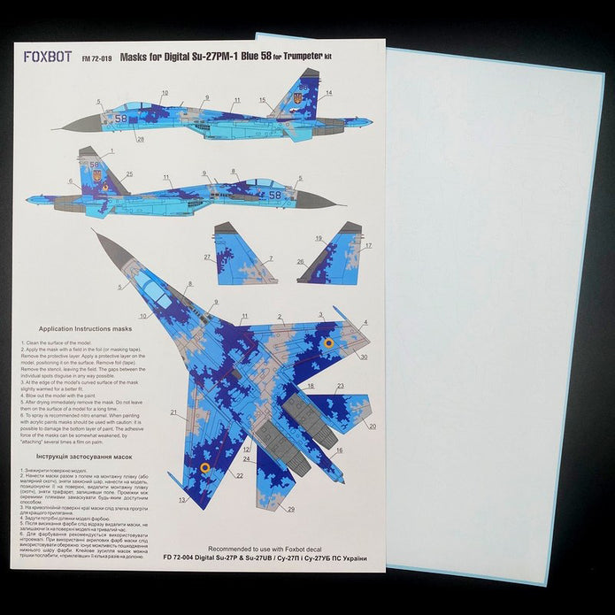 Foxbot FM 72-019 Masks for digital camouflage of Su-27P “Blue 58” Ukrainian Air Force Scale 1:72