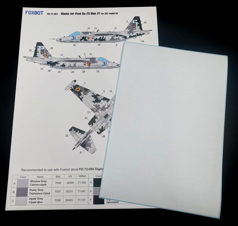 Foxbot FM 72-022 Masks for digital camouflage of Su-25 Blue 31, Ukranian Air Forces Scale 1:72