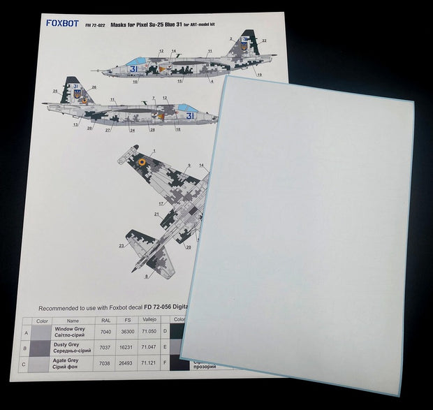 Foxbot FM 72-022 Masks for digital camouflage of Su-25 Blue 31, Ukranian Air Forces Scale 1:72