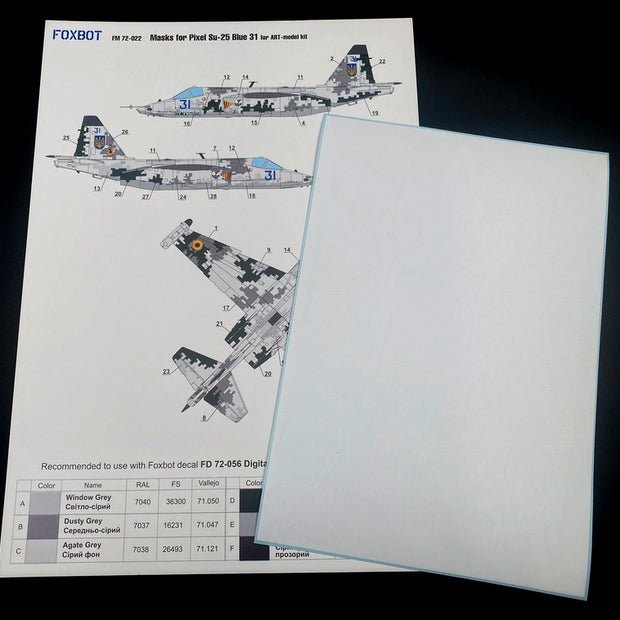 Foxbot FM 72-022 Masks for digital camouflage of Su-25 Blue 31, Ukranian Air Forces Scale 1:72