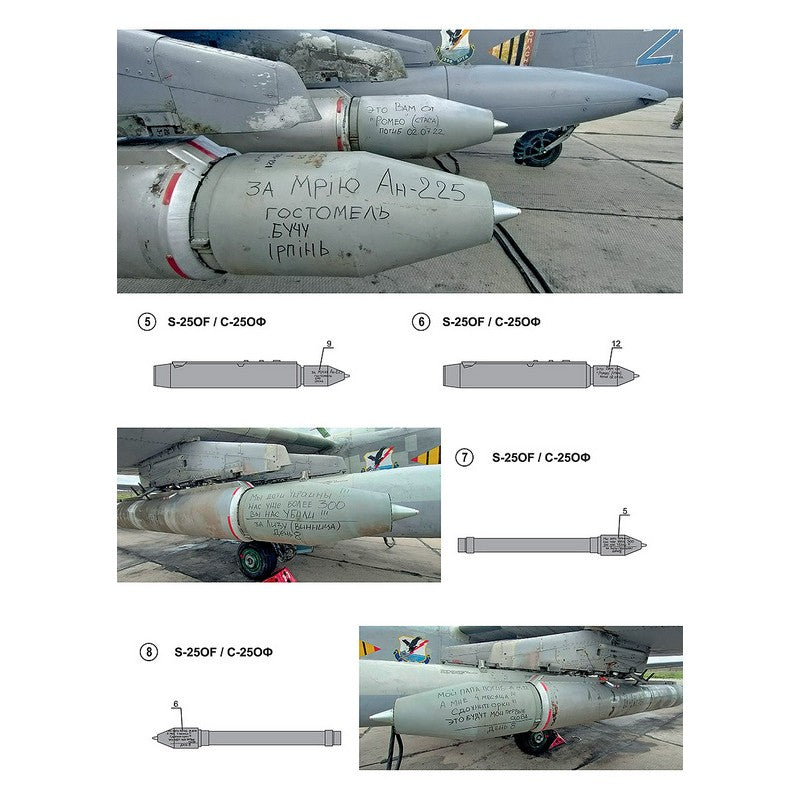 Foxbot 32-038 Decals Stencils for Missile S-25 with death wishes, Ukranian Air Forces Scale 1:32