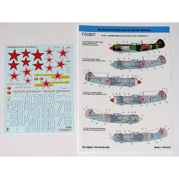 Foxbot 48-084 Decals Soviet Lavochkin fighters at war, Part 2: La-5F, La-5FN and La-7, Part II Scale 1:48