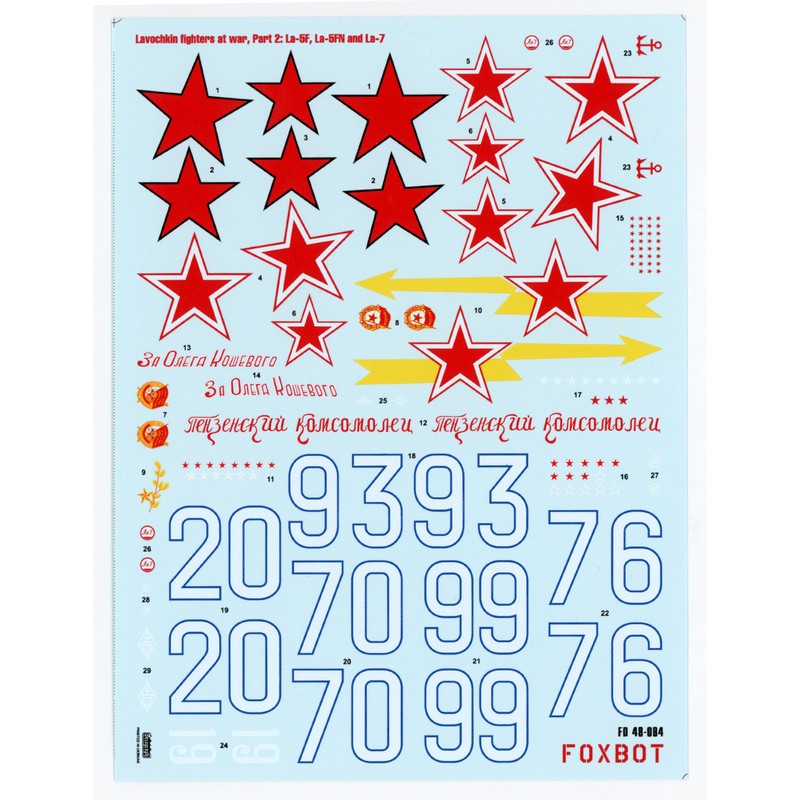 Foxbot 48-084 Decals Soviet Lavochkin fighters at war, Part 2: La-5F, La-5FN and La-7, Part II Scale 1:48