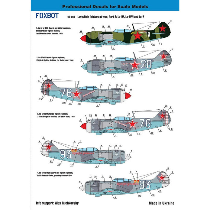 Foxbot 48-084 Decals Soviet Lavochkin fighters at war, Part 2: La-5F, La-5FN and La-7, Part II Scale 1:48