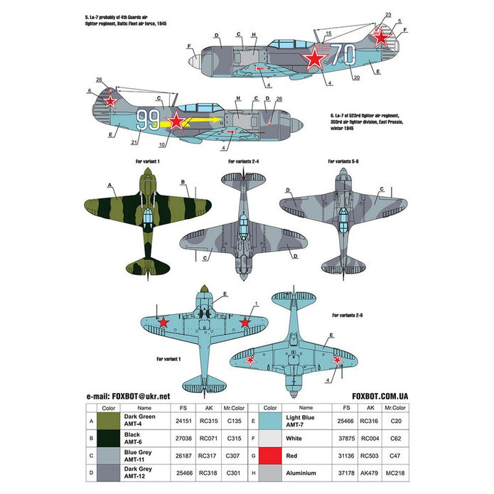 Foxbot 48-084 Decals Soviet Lavochkin fighters at war, Part 2: La-5F, La-5FN and La-7, Part II Scale 1:48