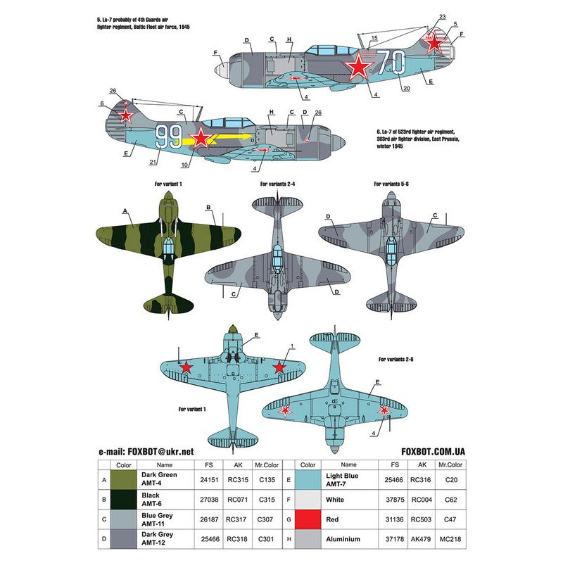 Foxbot 48-084 Decals Soviet Lavochkin fighters at war, Part 2: La-5F, La-5FN and La-7, Part II Scale 1:48