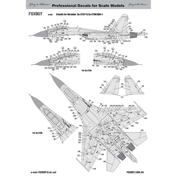 Foxbot 48-095T Decals Su-27 and Su-27UB Ukrainian Air Forces, with Geometric Camouflage and Stencils Scale 1:48
