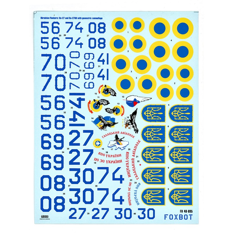 Foxbot 48-095T Decals Su-27 and Su-27UB Ukrainian Air Forces, with Geometric Camouflage and Stencils Scale 1:48
