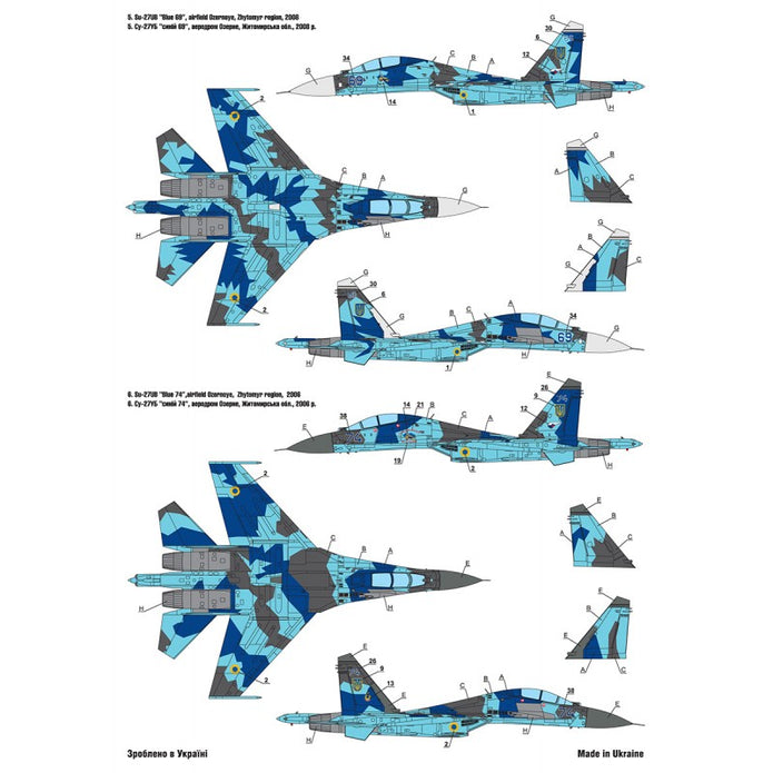 Foxbot 48-095T Decals Su-27 and Su-27UB Ukrainian Air Forces, with Geometric Camouflage and Stencils Scale 1:48