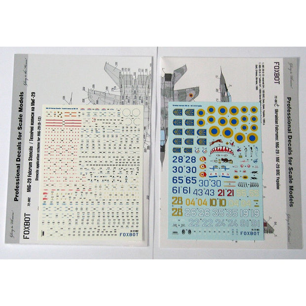Foxbot 72-061T Decals Ukrainian Fulcrums: MiG-29 and Stencils Scale 1:72 for Aircraft Plastic Model Kit