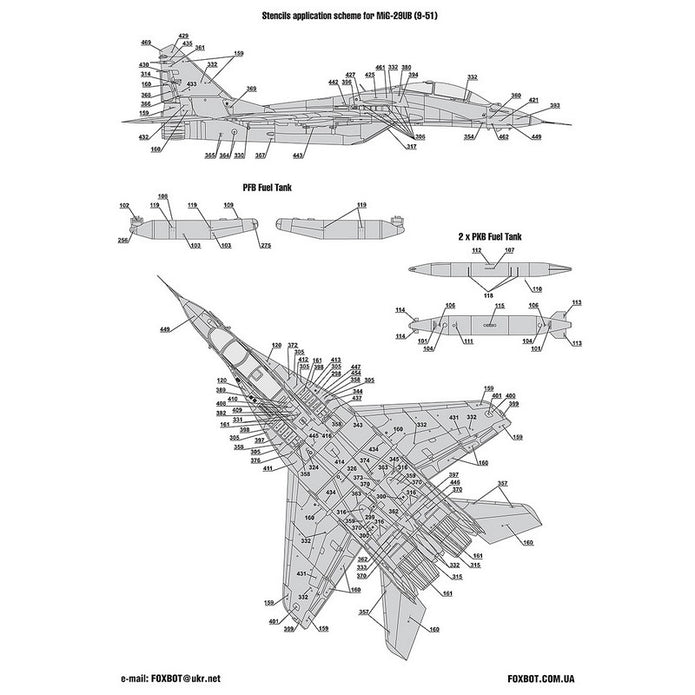 Foxbot 72-061T Decals Ukrainian Fulcrums: MiG-29 and Stencils Scale 1:72 for Aircraft Plastic Model Kit