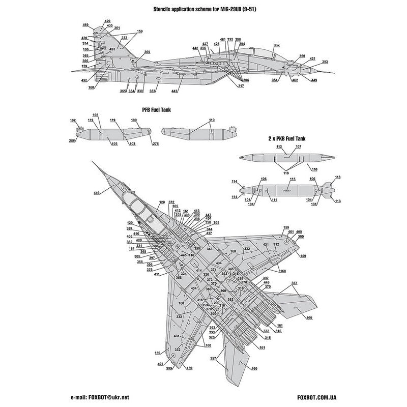 Foxbot 72-061T Decals Ukrainian Fulcrums: MiG-29 and Stencils Scale 1:72 for Aircraft Plastic Model Kit