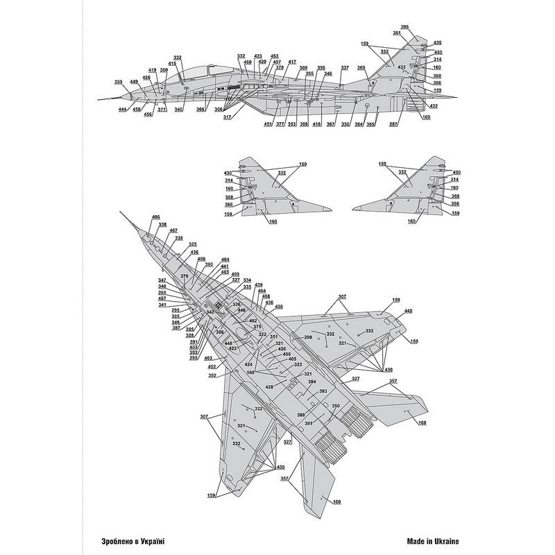 Foxbot 72-061T Decals Ukrainian Fulcrums: MiG-29 and Stencils Scale 1:72 for Aircraft Plastic Model Kit