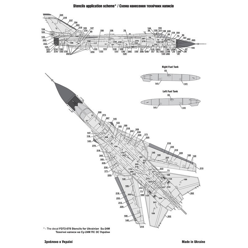 Foxbot 72-080T Decals Sukhoi Su-24M/MR, Digital dragons, Ukrainian Air Force with Stencils Scale 1:72