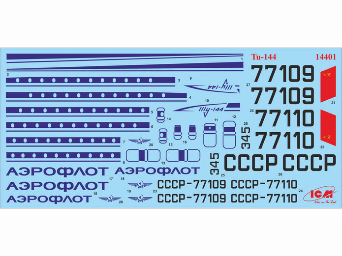 ICM 14401 Plastic aircraft model kit Scale 1/44 Tupolev Tu-144 Soviet airliner