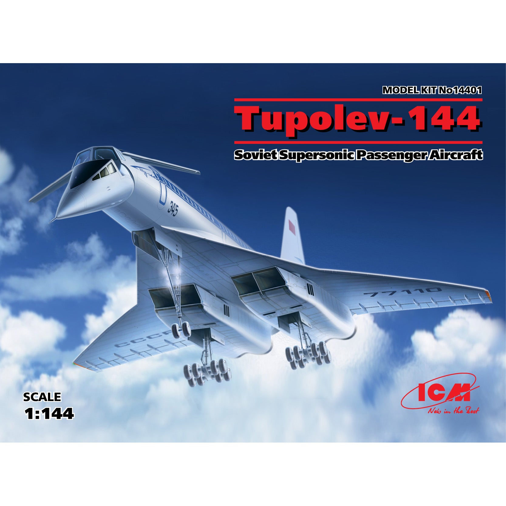 ICM 14401 Plastic aircraft model kit Scale 1/44 Tupolev Tu-144 Soviet airliner