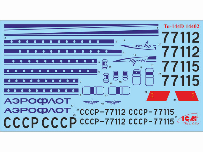 ICM 14402 Plastic aircraft model kit Scale 1:144 Tupolev Tu-144D Soviet airliner
