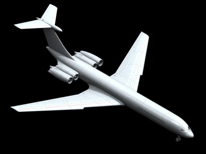 ICM 14405 Plastic aircraft model kit Scale 1:144 Ilyushin-62M Soviet airliner