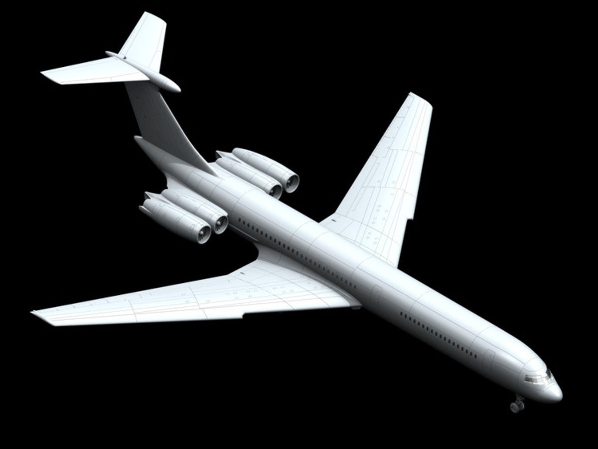 ICM 14405 Plastic aircraft model kit Scale 1:144 Ilyushin-62M Soviet airliner