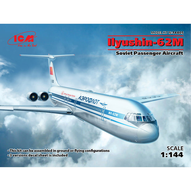 ICM 14405 Plastic aircraft model kit Scale 1:144 Ilyushin-62M Soviet airliner