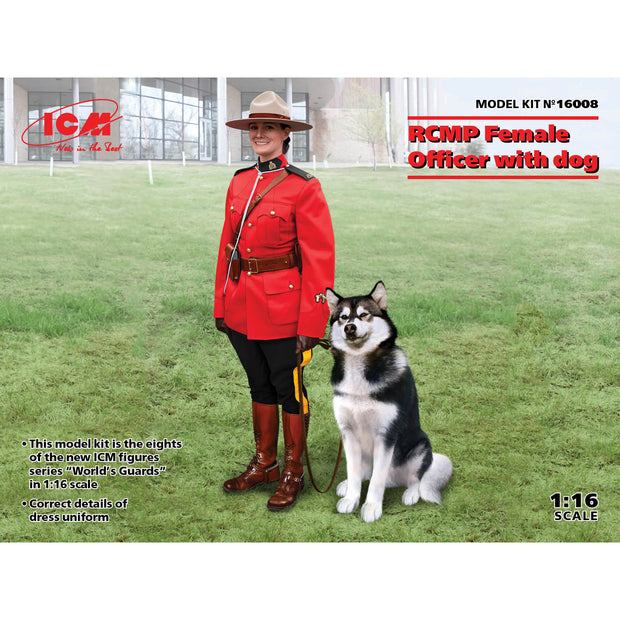 ICM 16008 Plastic model figures kit Scale 1:16 RCMP Female Officer with dog