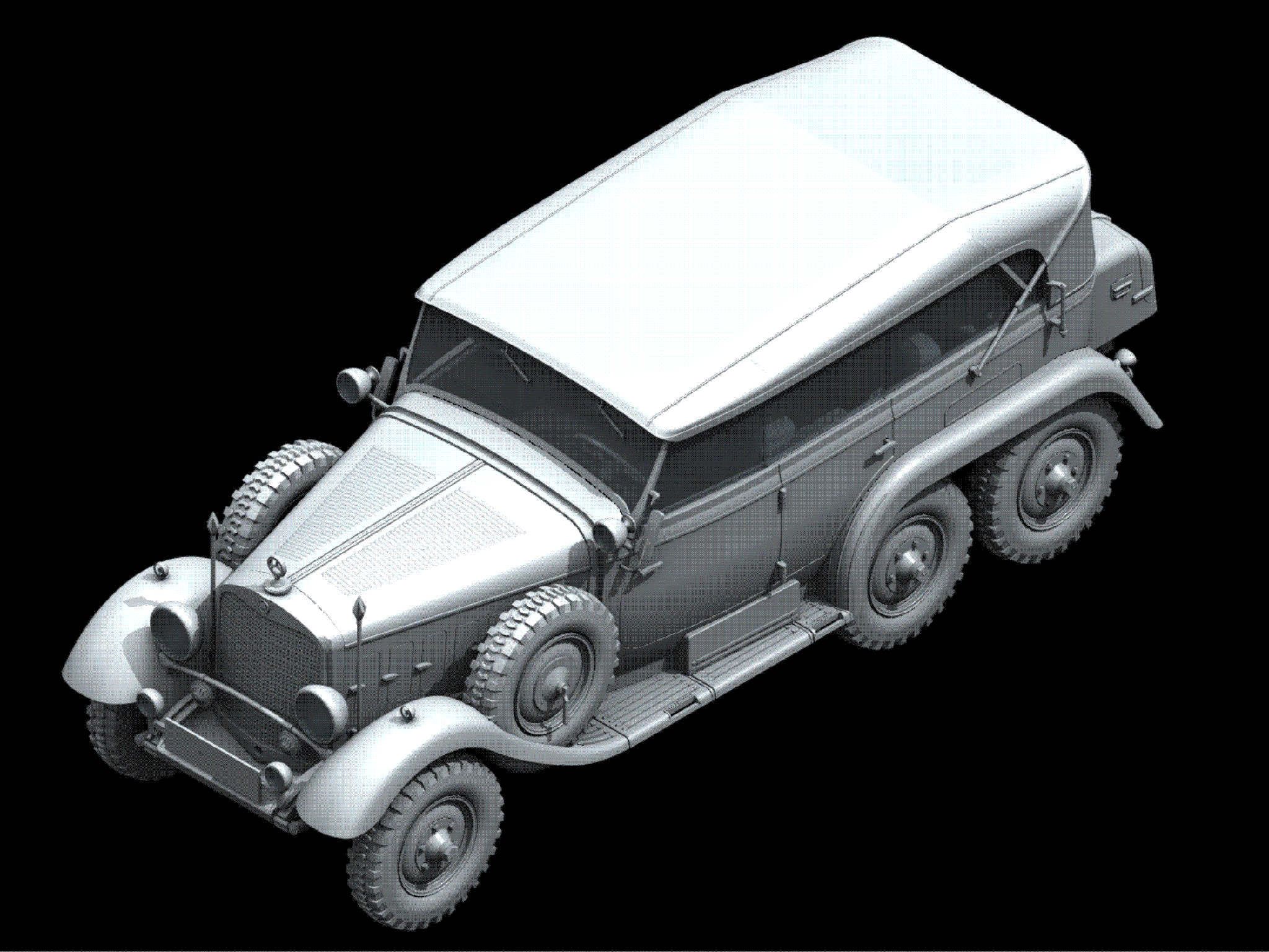 ICM 24012 Plastic model 1:24 Typ G4 with open cover, WWII German personnel car
