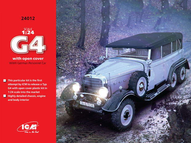 ICM 24012 Plastic model 1:24 Typ G4 with open cover, WWII German personnel car