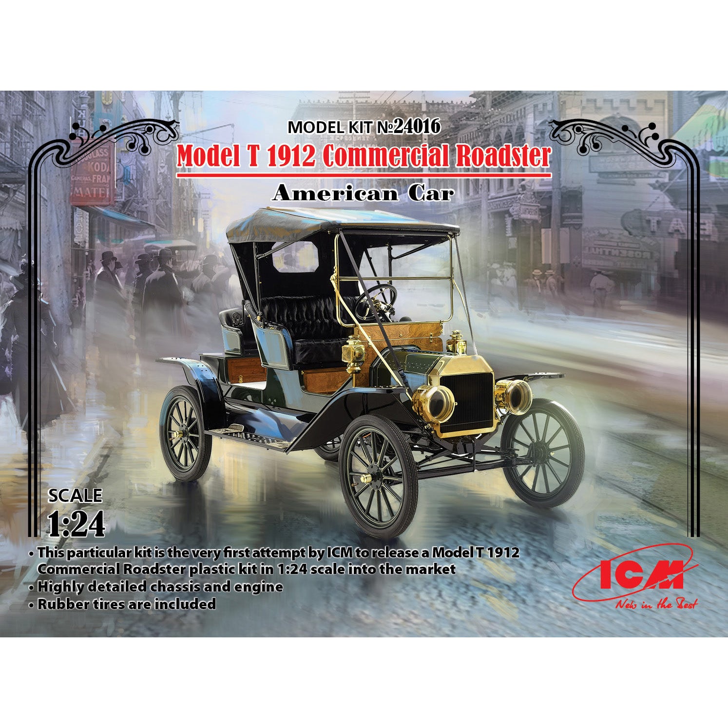 ICM 24016 Plastic model kit 1:24 Model T 1912 Commercial roadster, American car