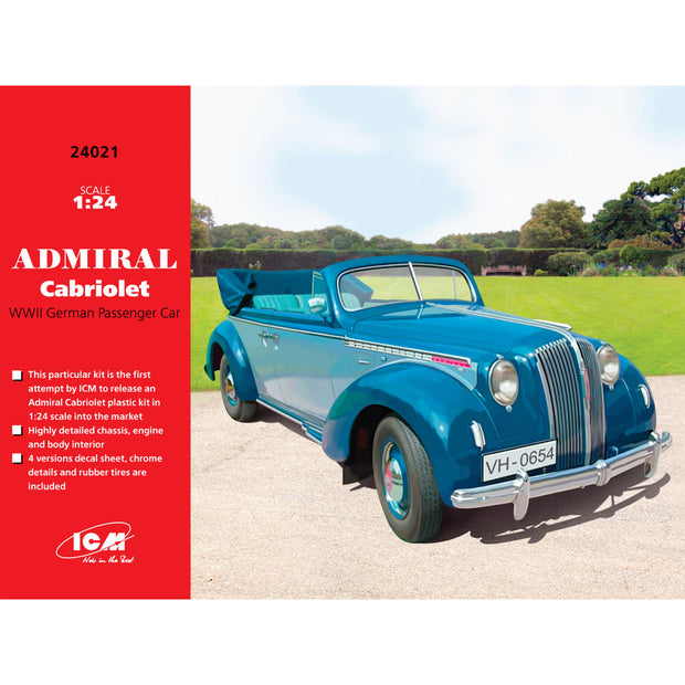ICM 24021 Plastic model kit car 1:24 Admiral Cabriolet WWII German passenger car