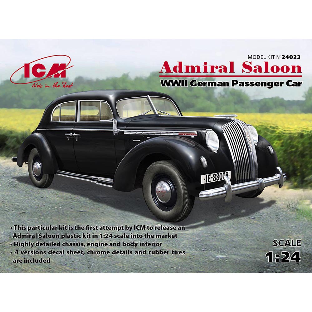 ICM 24023 Plastic model car kit 1:24 Admiral Saloon, WWII German passenger car
