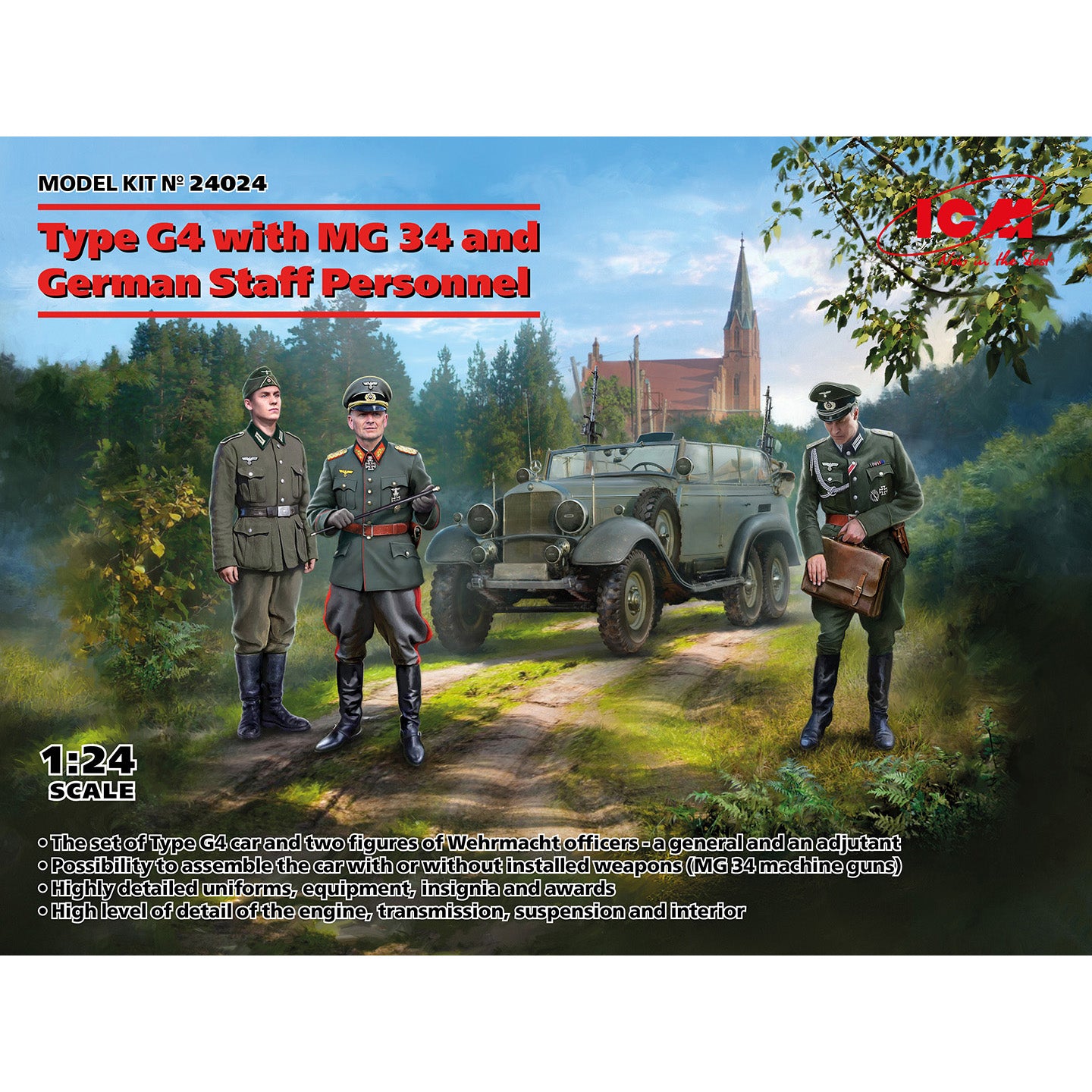 Type G4 with MG 34 and German Staff Personnel Scale 1:24 Plastic Model ICM 24024