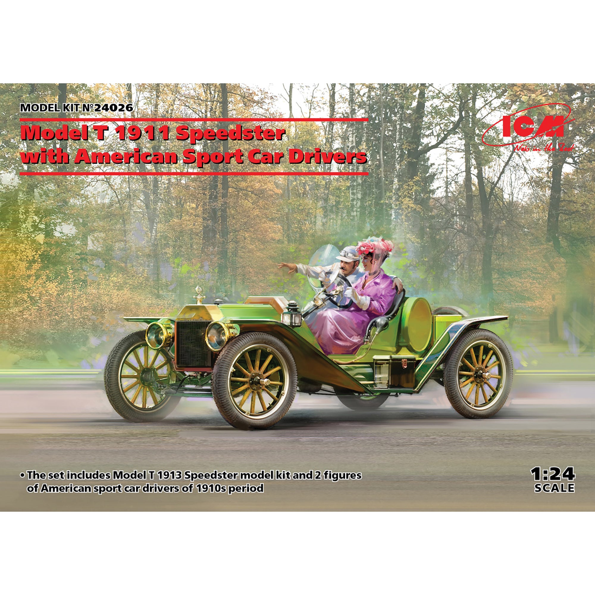 ICM 24026 Scale model 1:24 ModelT 1913 Speedster with American Sport Car Drivers