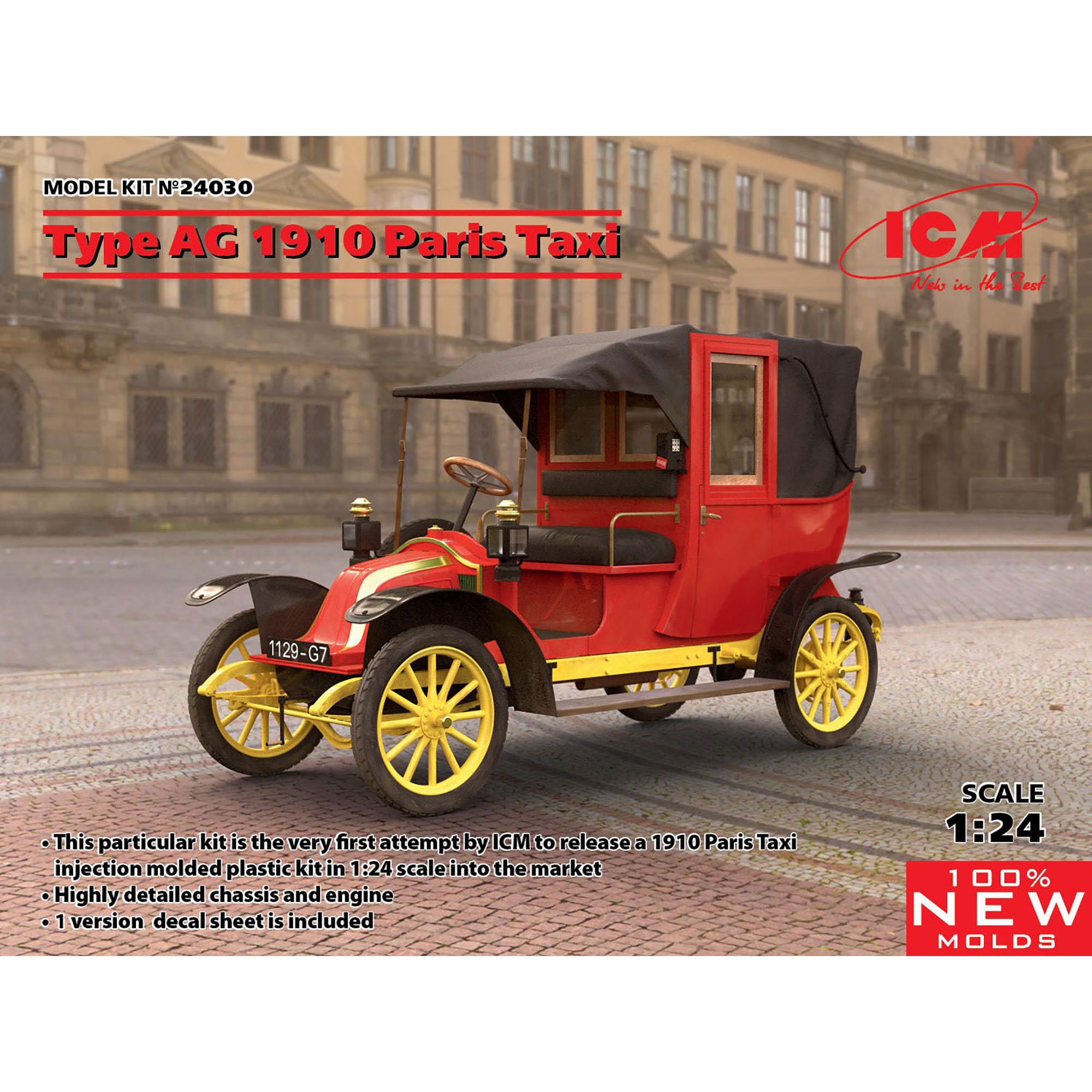 ICM 24030 Plastic model car kit 1:24 Type AG 1910 Paris Taxi - modelling kit