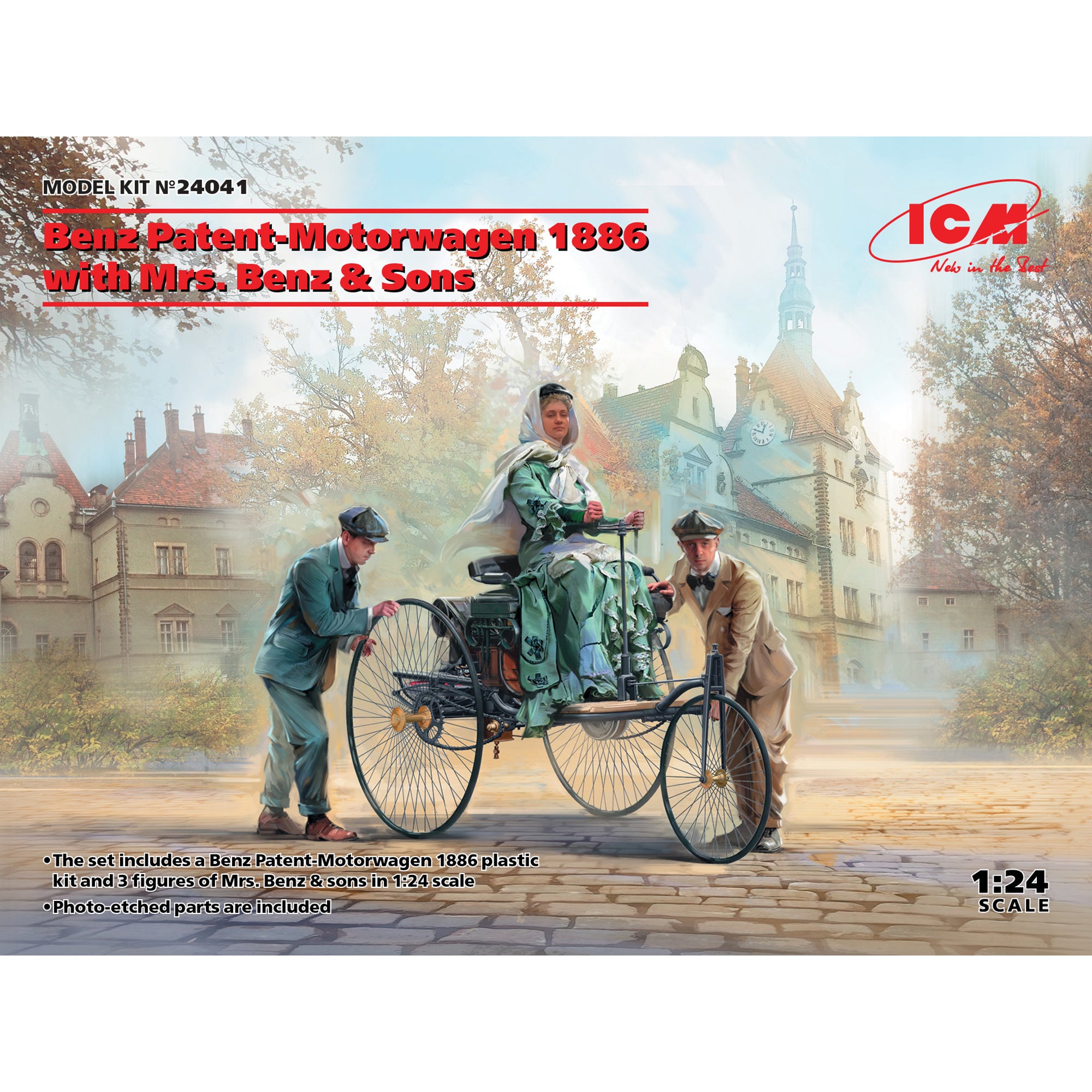 ICM 24041 car plastic models kit Scale 1:24 Patent-Motorwagen 1886+Scale figures