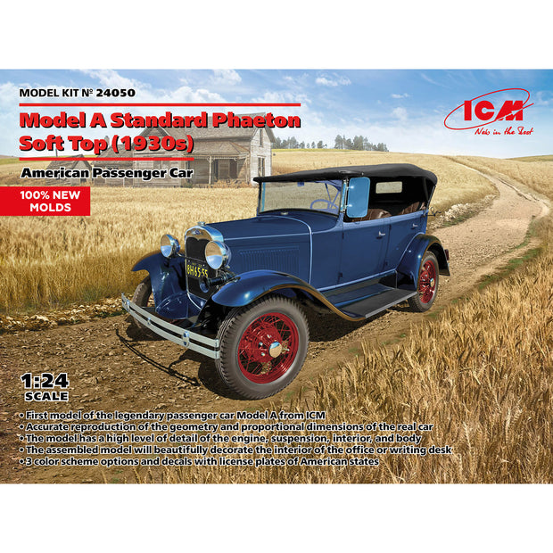 Model A Standard Phaeton Soft Top (1930s) American Passenger Car 1:24 ICM24050