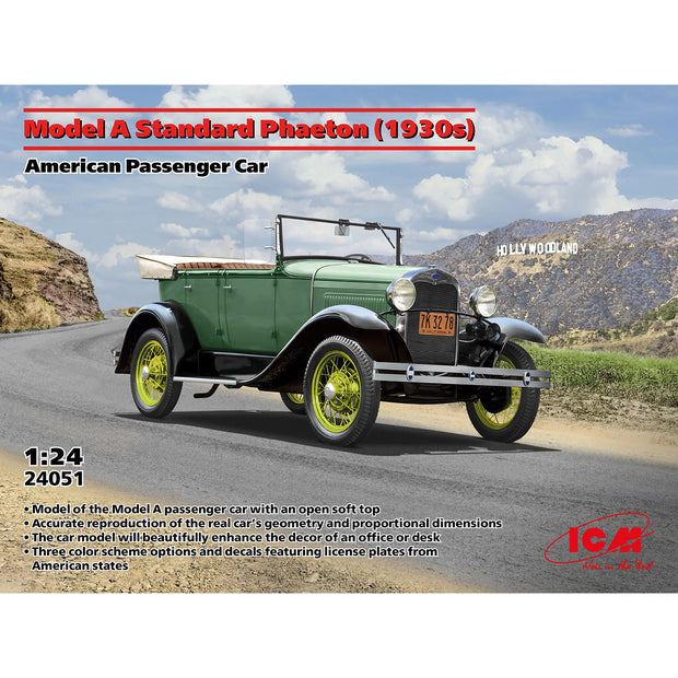 Model A Standard Phaeton (1930s) American Passenger Car Scale 1:24 ICM24051 Plastic Model Car Kit