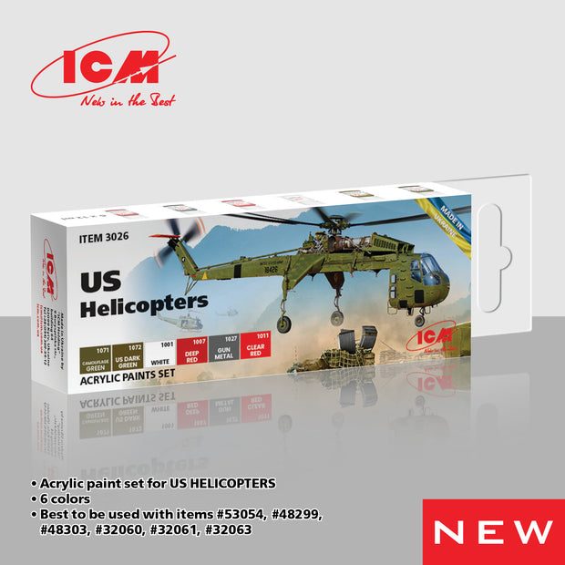 ICM3026 Acrylic paint set for US Helicopters Grey, Red, Green, White