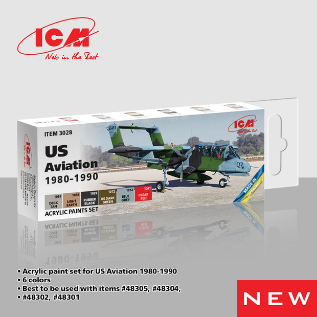 ICM3028 Acrylic paint set for US Aviation 1980 – 1990 Grey Red Brown Green Black