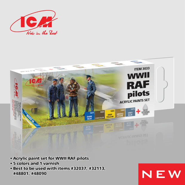 ICM3033 Acrylic paint set for WWII RAF pilots Grey, Yellow, Brown, Green, Blue
