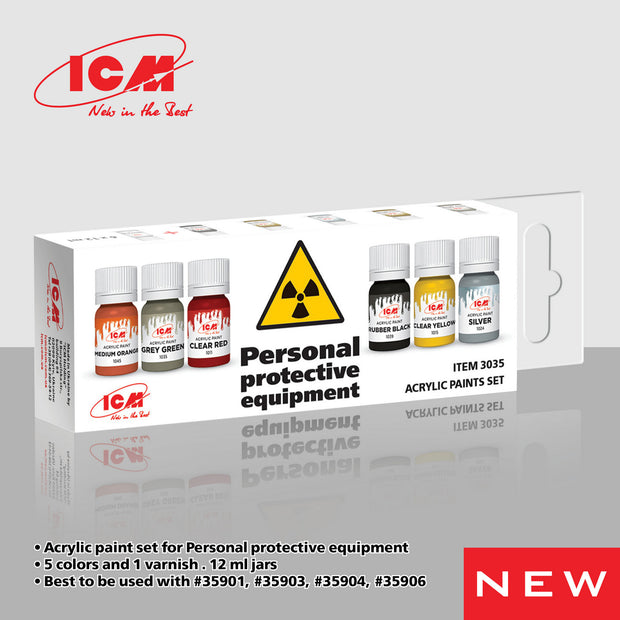 ICM 3035 Acrylic pains set “Personal protective equipment” Grey Yellow Red Black