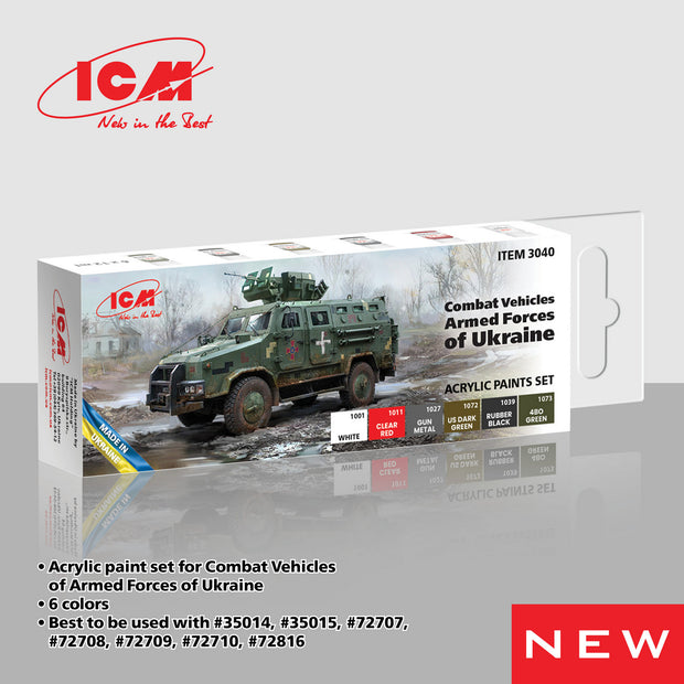 ICM3040 Acrylic paints Combat Vehicles Armed Forces Ukraine Grey Red Green White