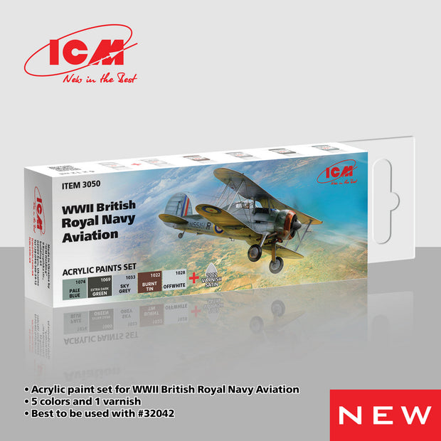 Acrylic Paints Set WWII British Royal Navy Aviation Grey Brown Green White ICM