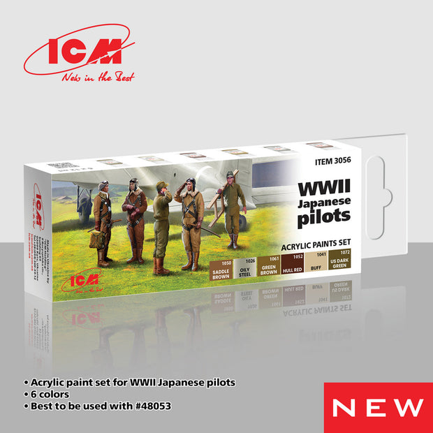 Acrylic paints set for model kit WWII Japanese pilots Grey Brown Green ICM 3056